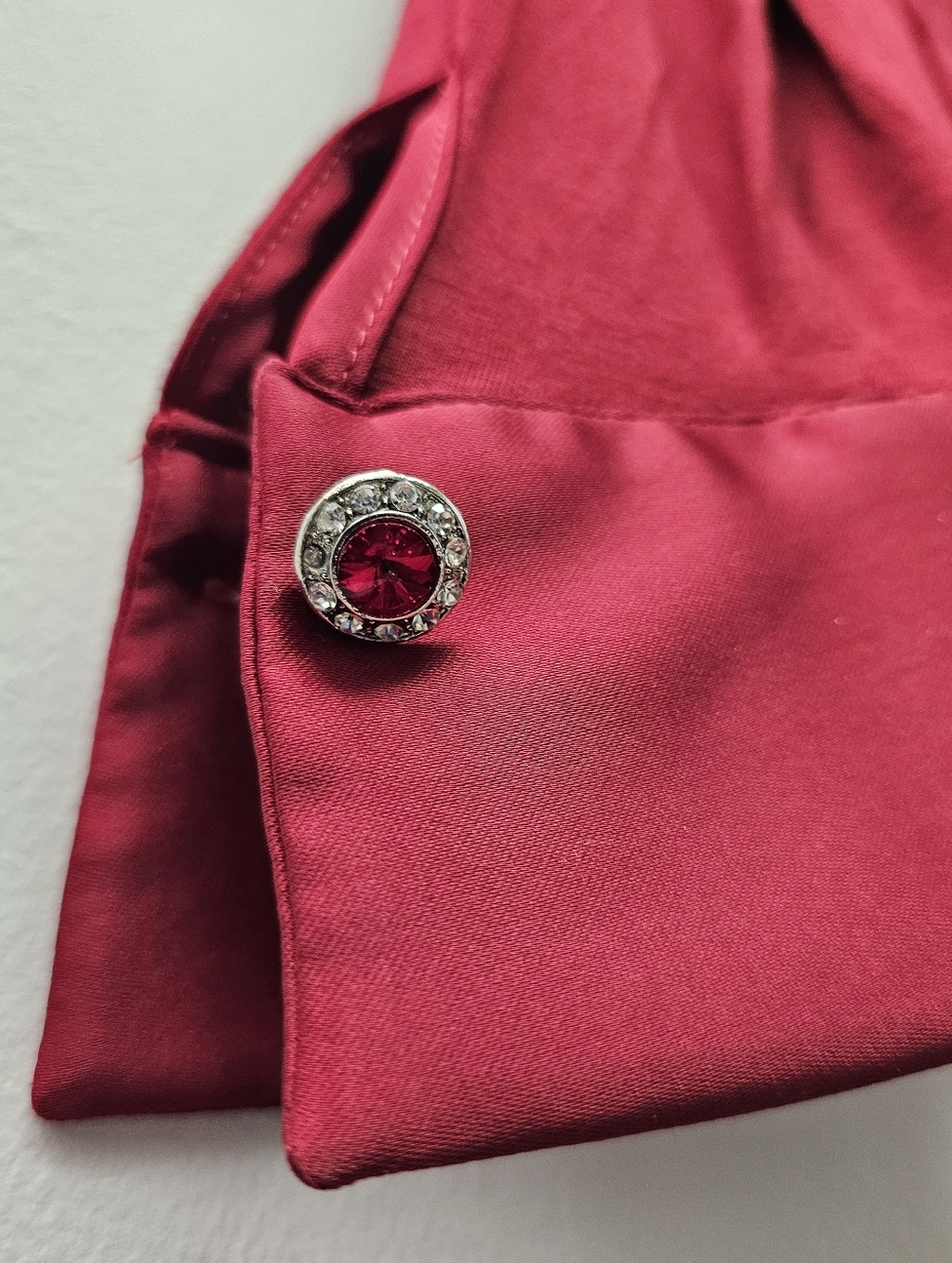 Red Button-Down Blouse With Embellish Buttons - Picture 5 of 8